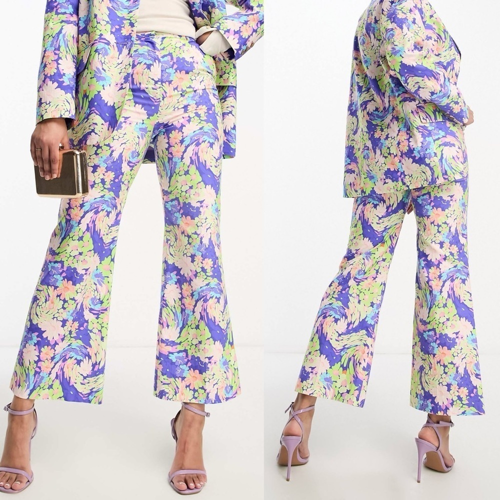 ASOS DESIGN tailored wide leg dad pants in blue floral print Sz 2 NWT - Picture 1 of 7